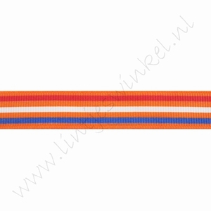 Ripsband Hollandia 16mm (Rolle 22 Meter) - Orange Streifen Rot Weiß Blau