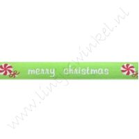 Satinband Weihnachten 10mm - Merry Christmas Apfelgrün Weiß