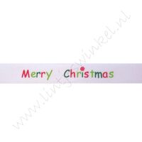 Satinband Weihnachten 10mm - Merry Christmas Weiß Rot Grün