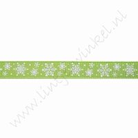 Ripsband Weihnachten 10mm (Rolle 22 Meter) - Schneeflocke Apfel Grün Weiß
